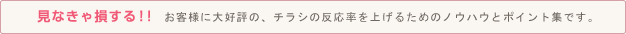 見なきゃ損する！！お客様に大好評の、チラシの反応率を上げるためのノウハウとポイント集です。