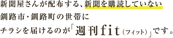 新聞屋さんが配布する、新聞を購読していない釧路市・釧路町の世帯にチラシを届けるのが「週刊fit（フィット）」です。