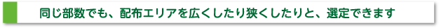 同じ部数でも、配布エリアを広くしたり狭くしたりと、選定できます